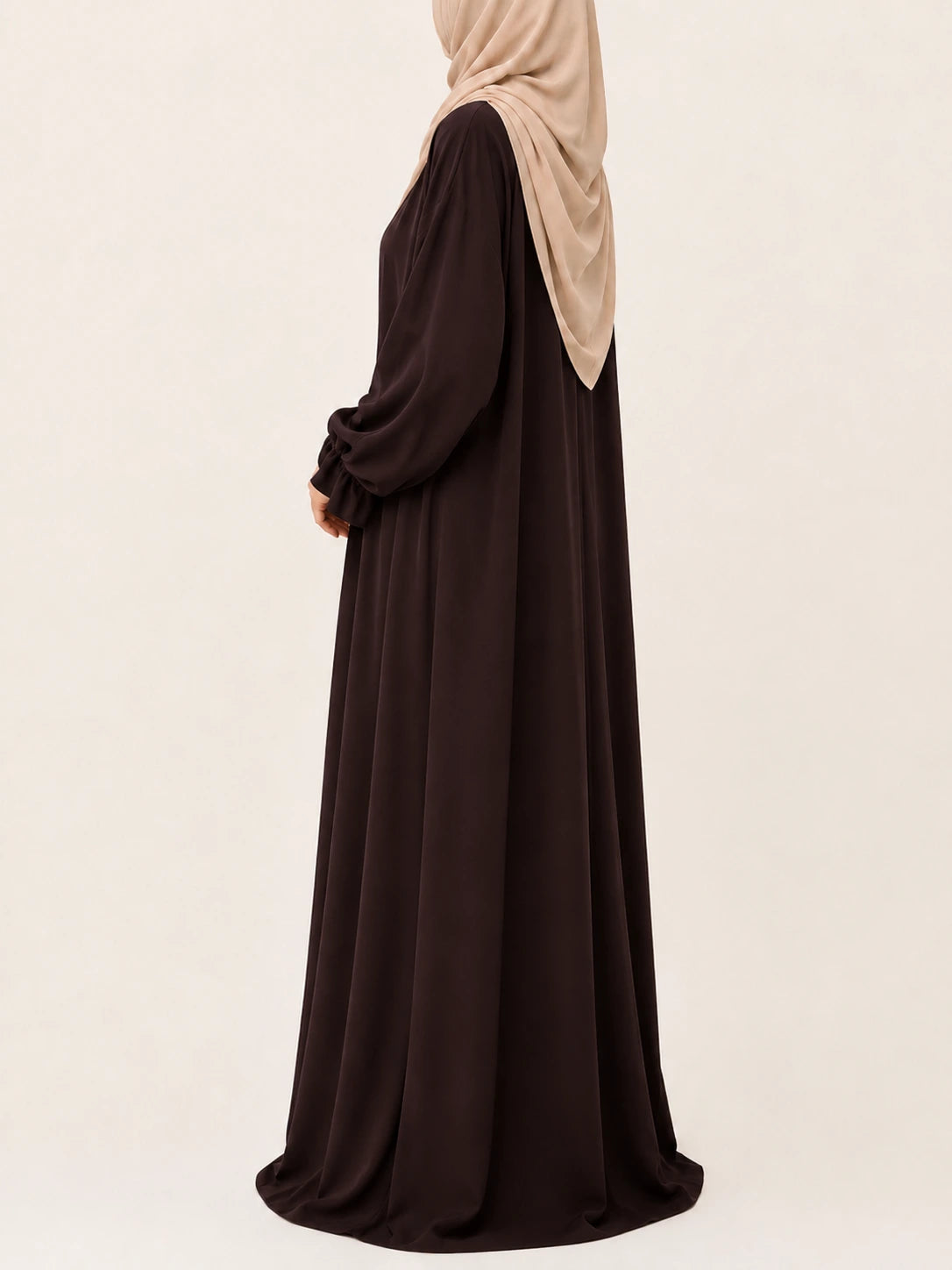 Brown Basic Abaya With Flower Sleeves