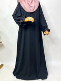 Black Basic Abaya With Flower Sleeves