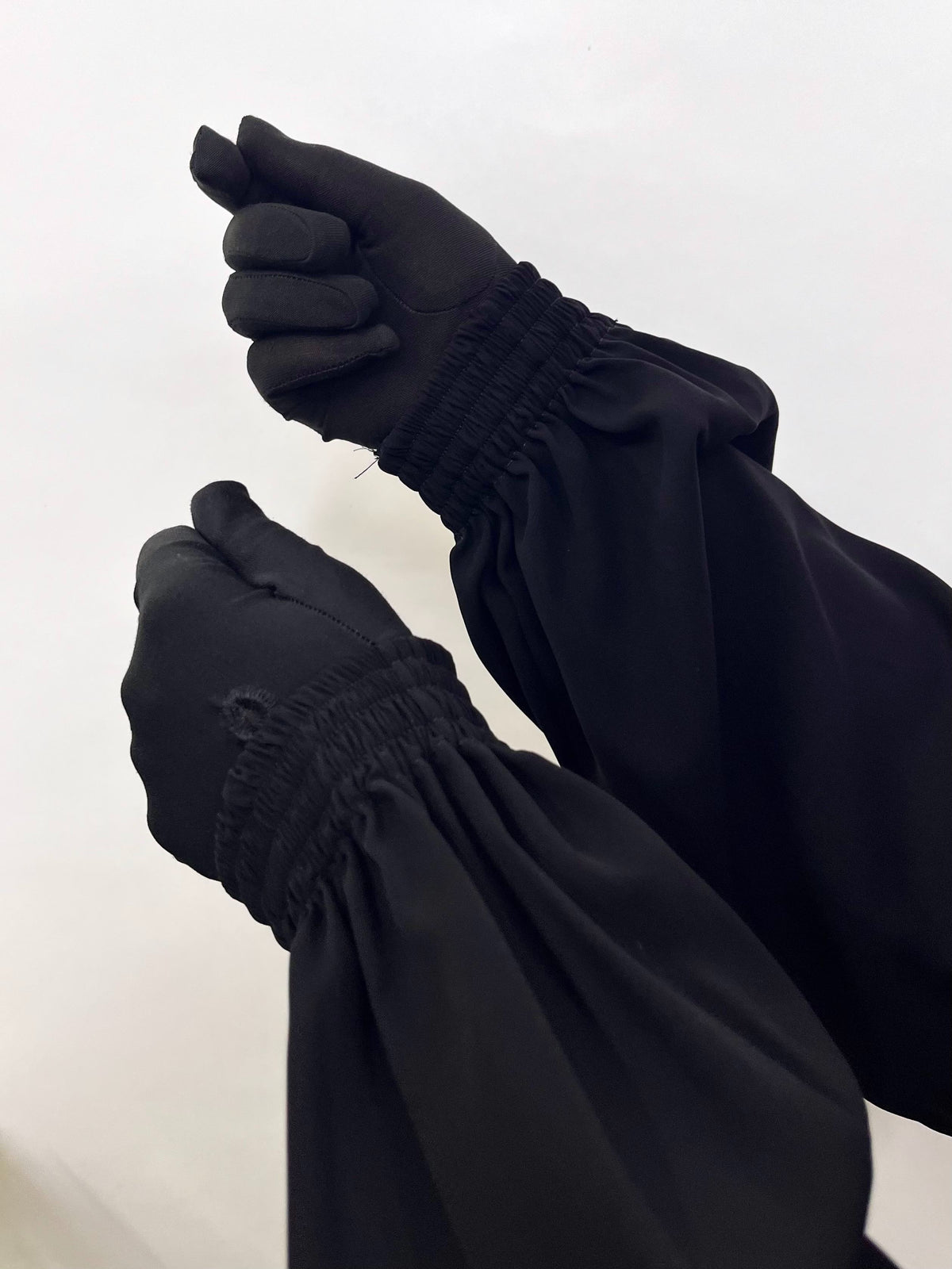 Black Basic Abaya With Elastic Sleeves