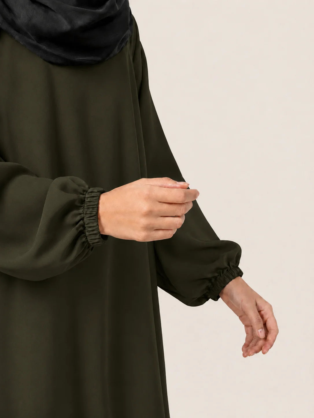 Olive Basic Abaya With Elastic Sleeves
