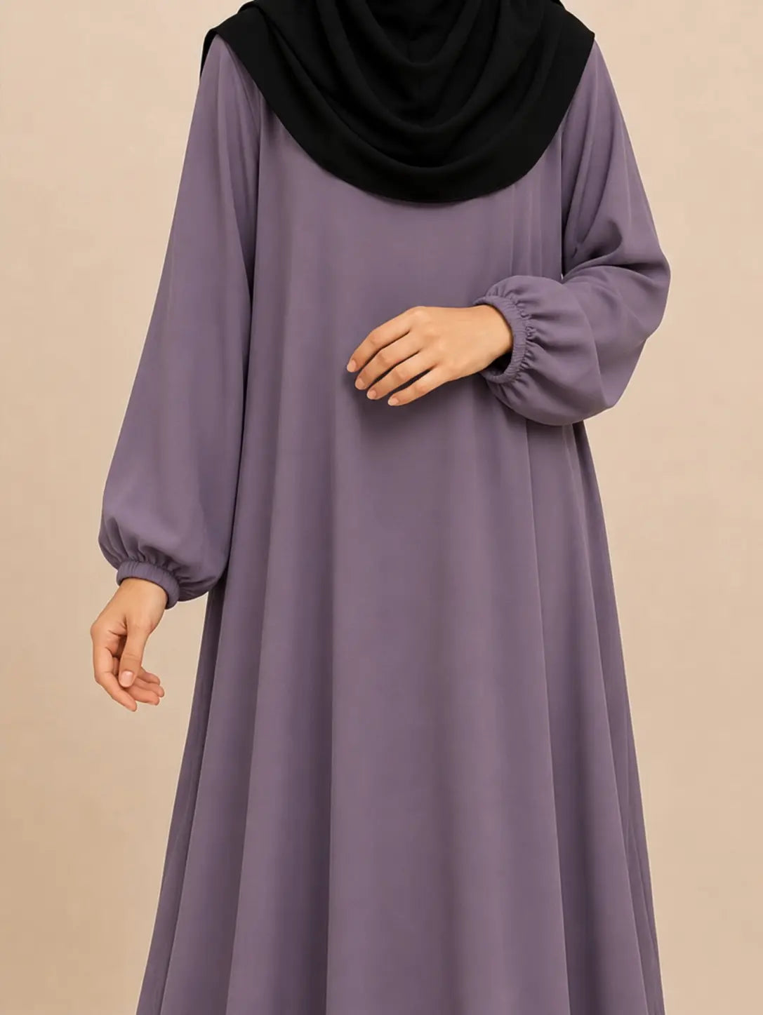 Lavender Basic Abaya With Elastic Sleeves