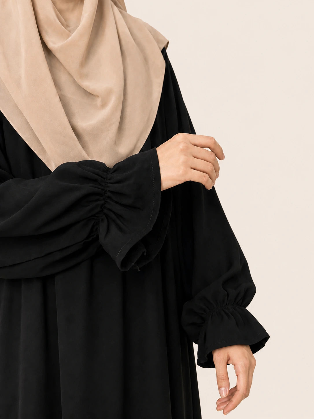 Black Basic Abaya With Flower Sleeves