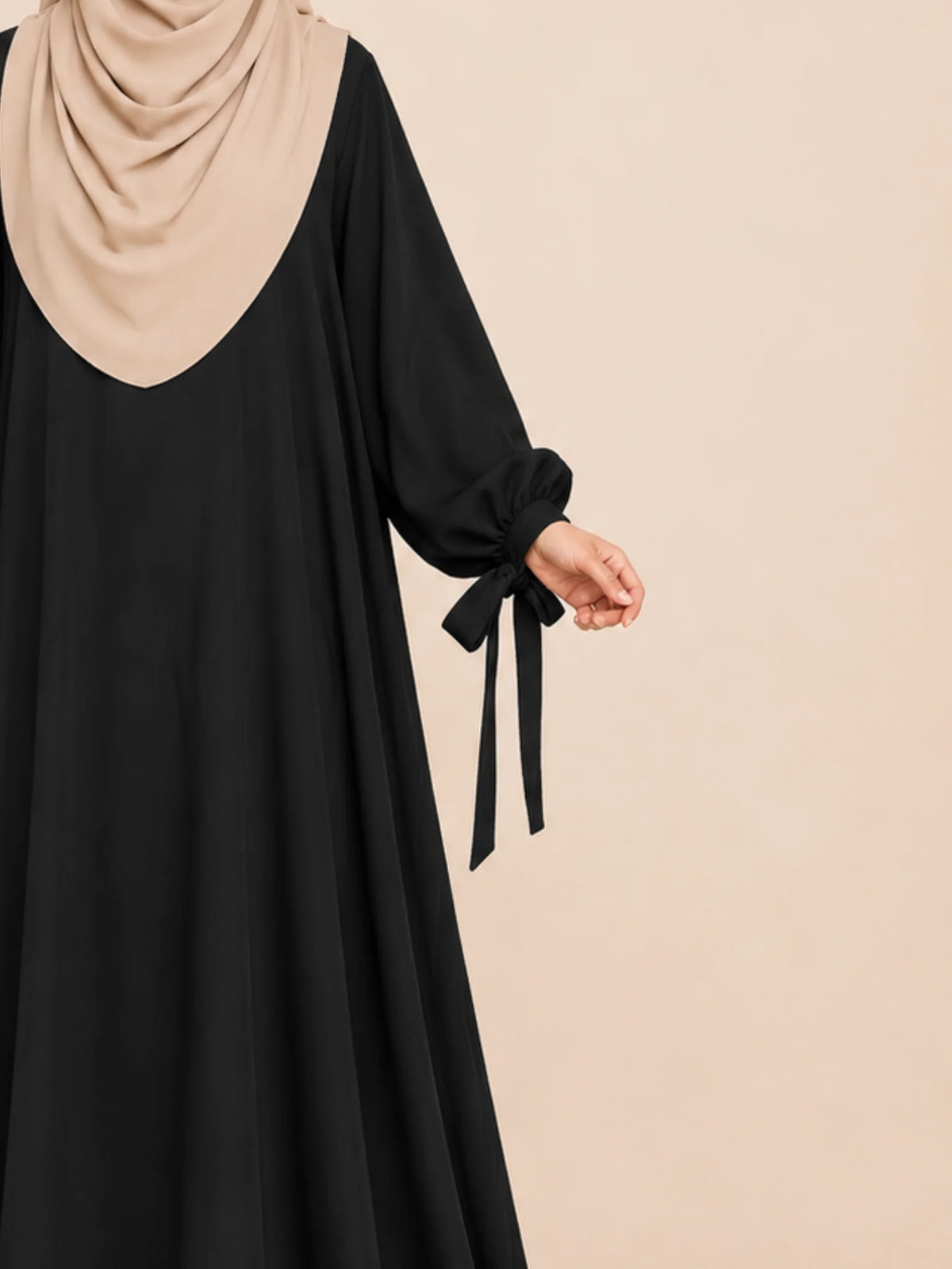 Black Ribbon Sleeves Abaya