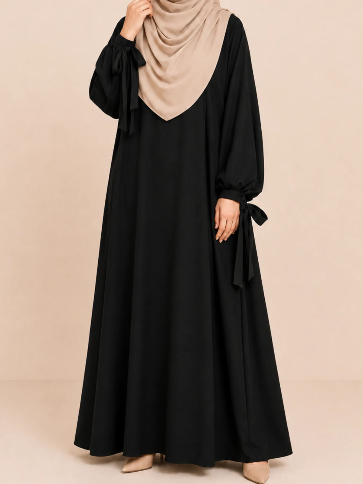 Black Ribbon Sleeves Abaya