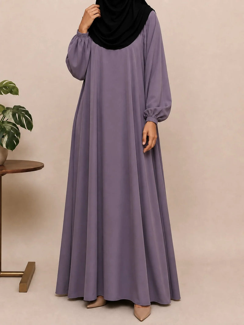 Lavender Basic Abaya With Elastic Sleeves