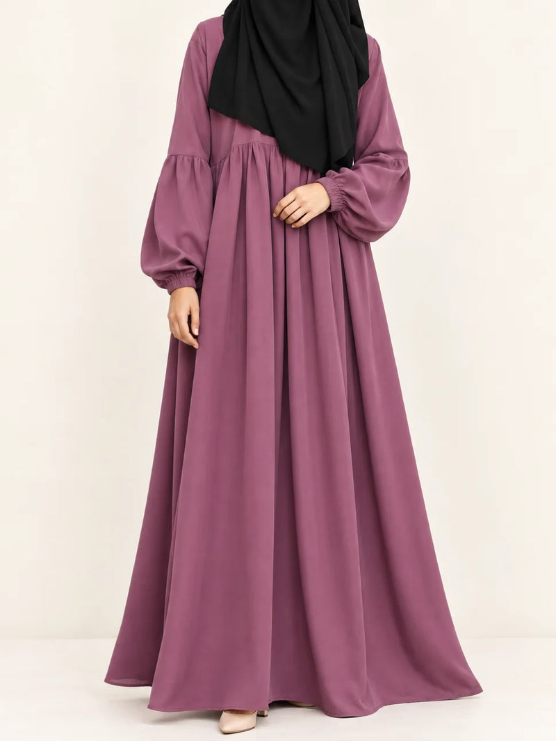 Dusty Mauve Frills Abaya With Pleated Sleeves