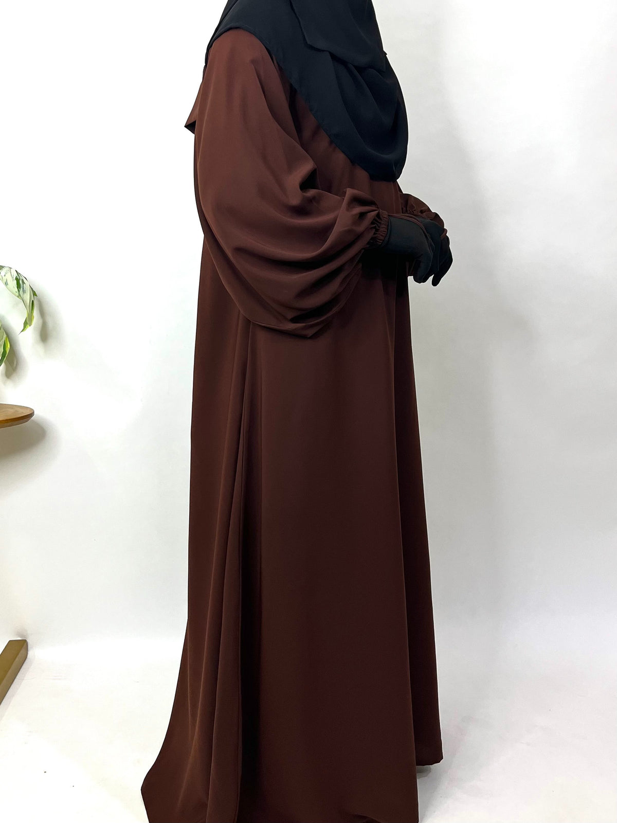 Dark Brown Basic Abaya With Baggy Sleeves