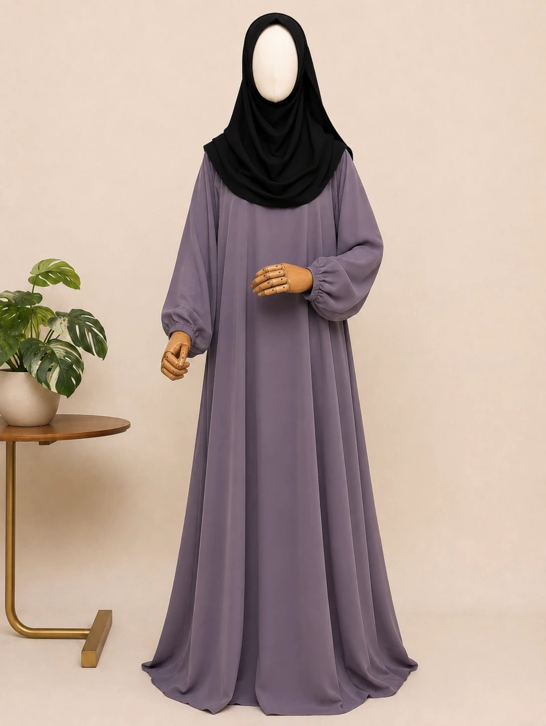Lavender Basic Abaya With Elastic Sleeves