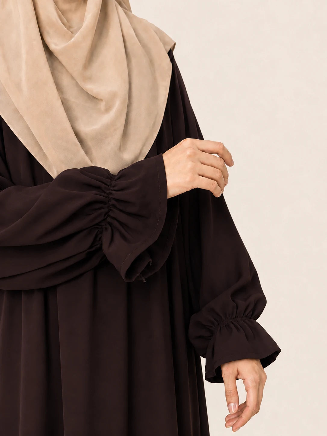 Brown Basic Abaya With Flower Sleeves