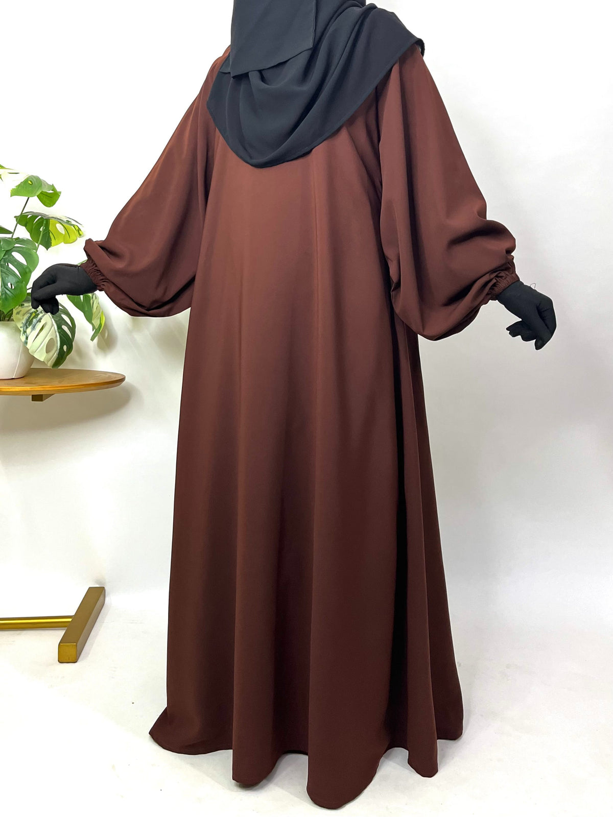 Dark Brown Basic Abaya With Baggy Sleeves