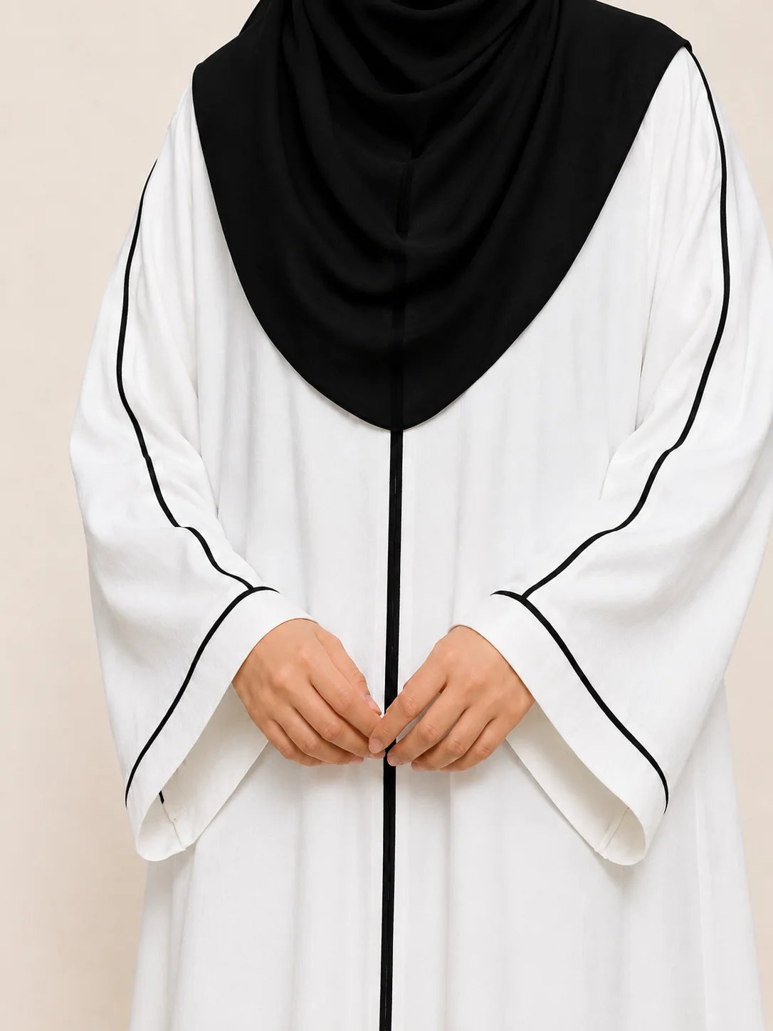White Front Open Piping Abaya