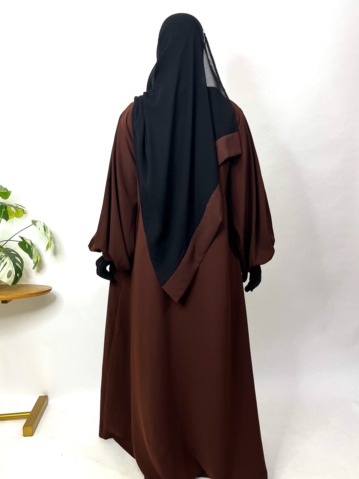 Dark Brown Basic Abaya With Baggy Sleeves