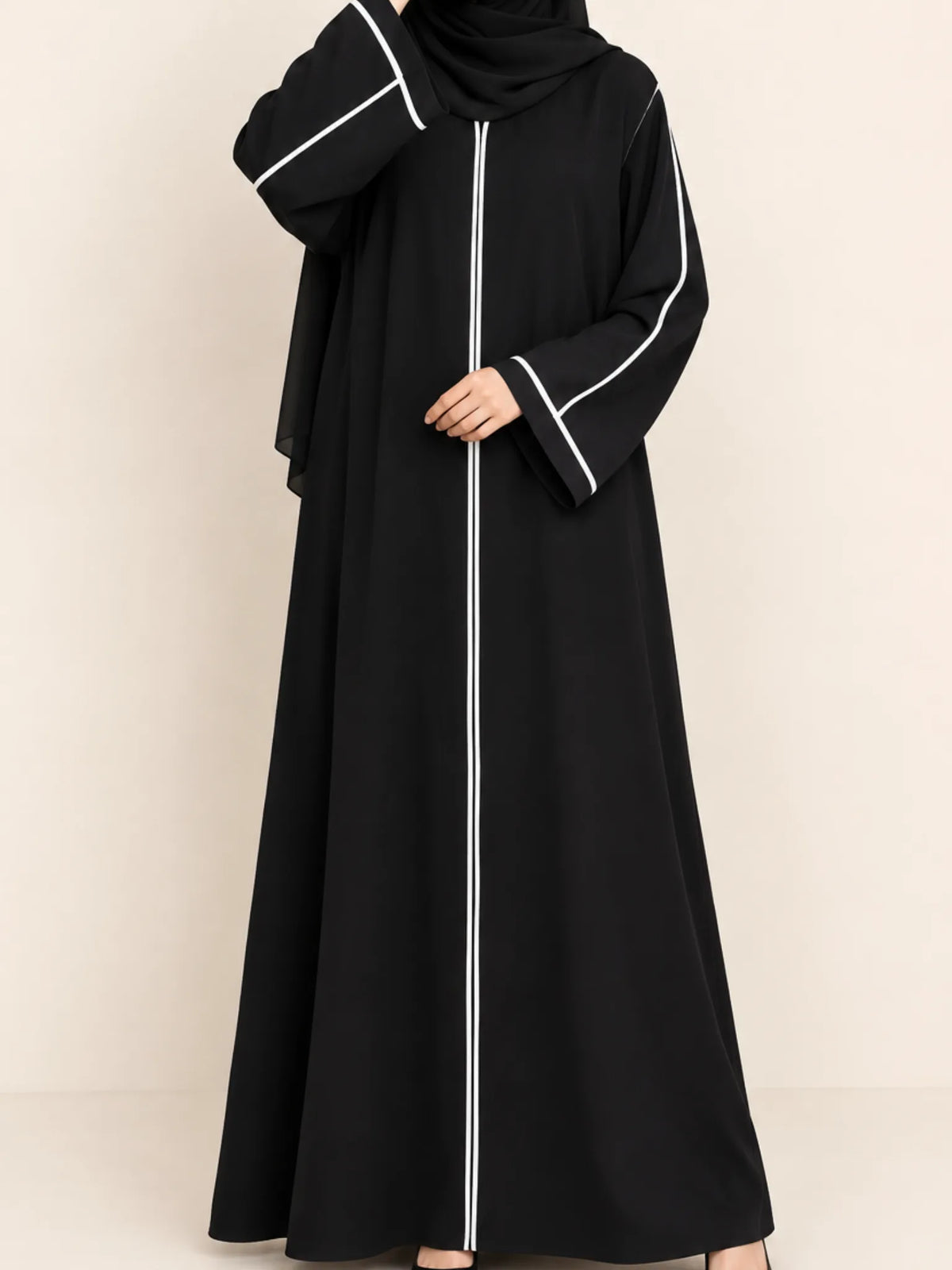 Black Front Open Basic Abaya