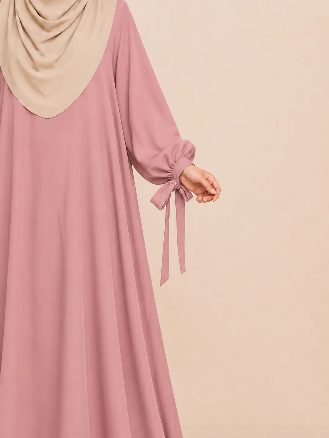 Blush Pink Ribbon Sleeves Abaya