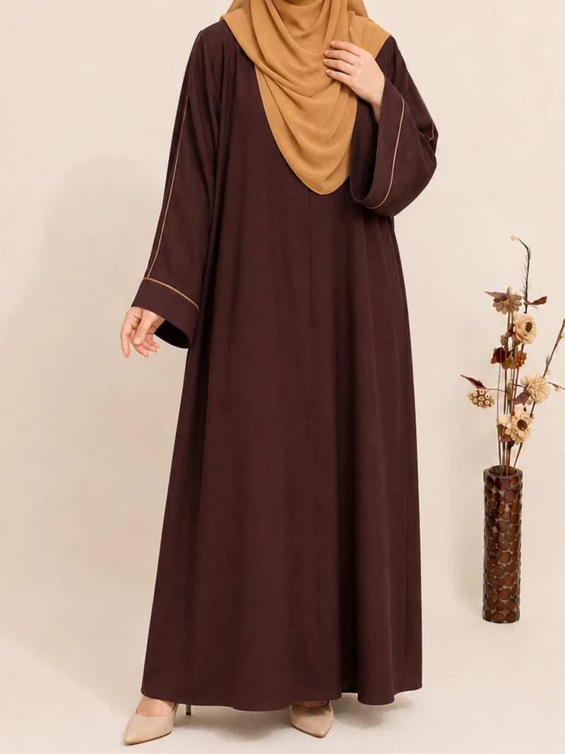 Brown Abaya with contrast piping