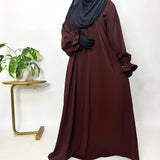 Brown Basic Abaya With Flower Sleeves
