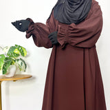 Brown Basic Abaya With Flower Sleeves
