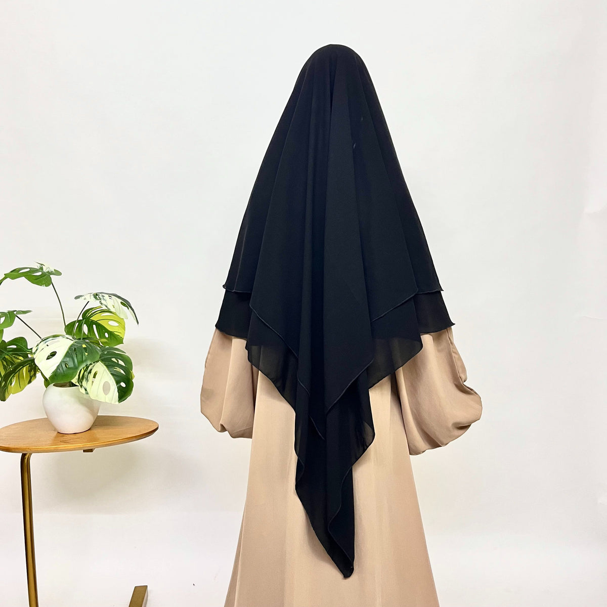 Black Two Layers Flap Diamond Khimar