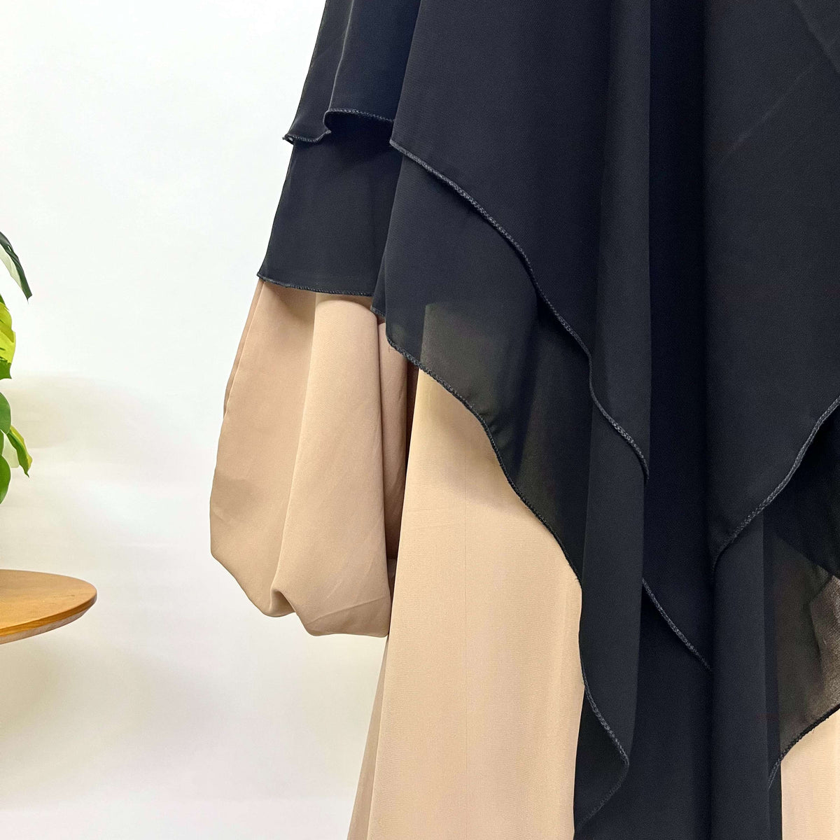 Black Two Layers Flap Diamond Khimar