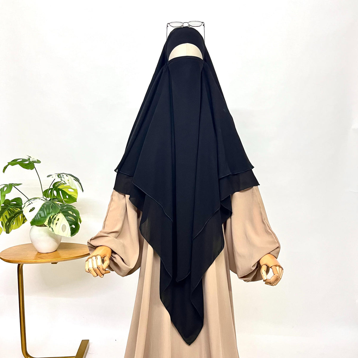 Black Two Layers Diamond Khimar