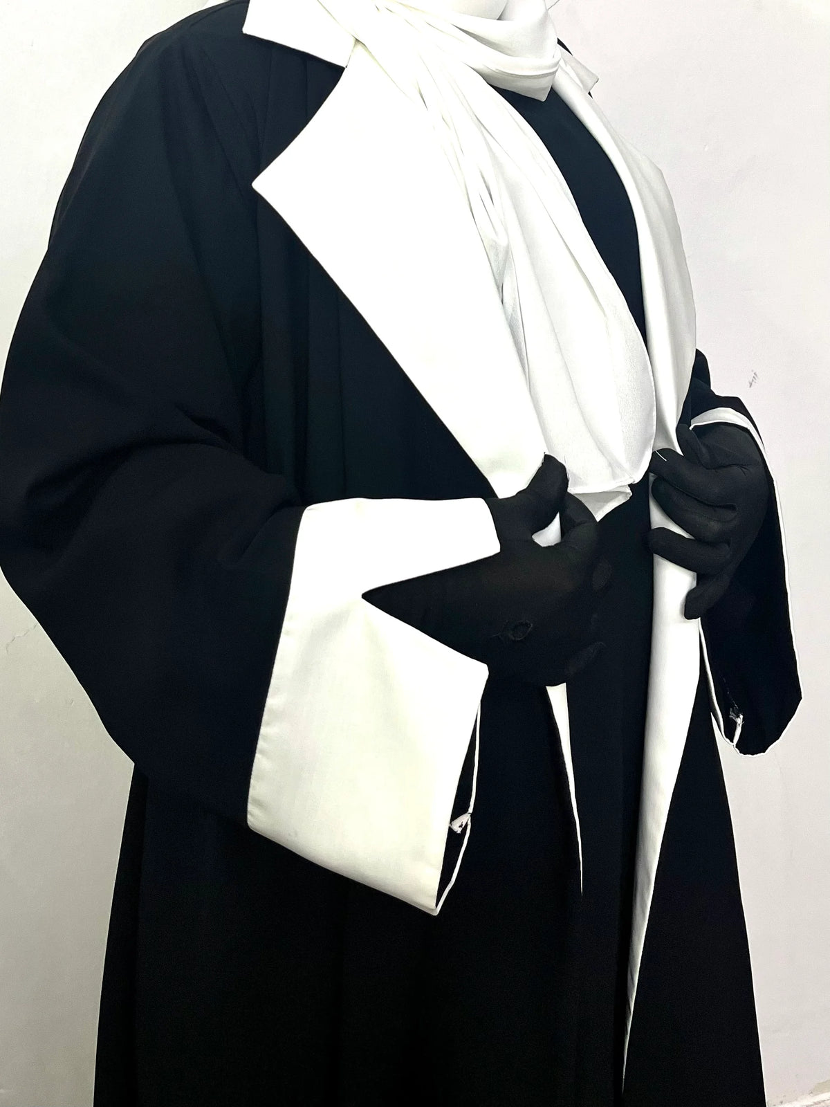Black Coat Abaya With White Contrast