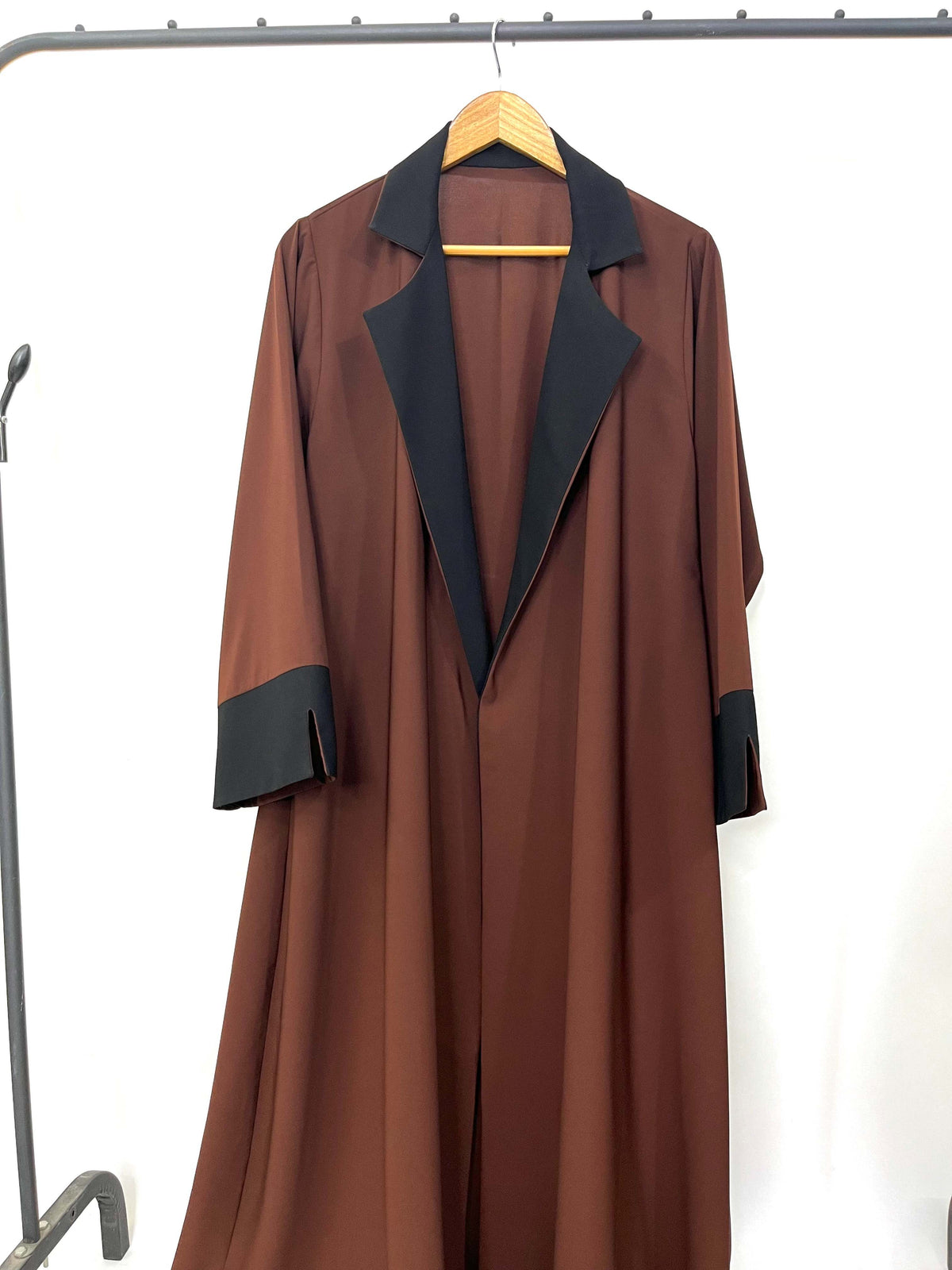 Brown Coat Abaya With Black Contrast