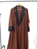 Brown Coat Abaya With Black Contrast