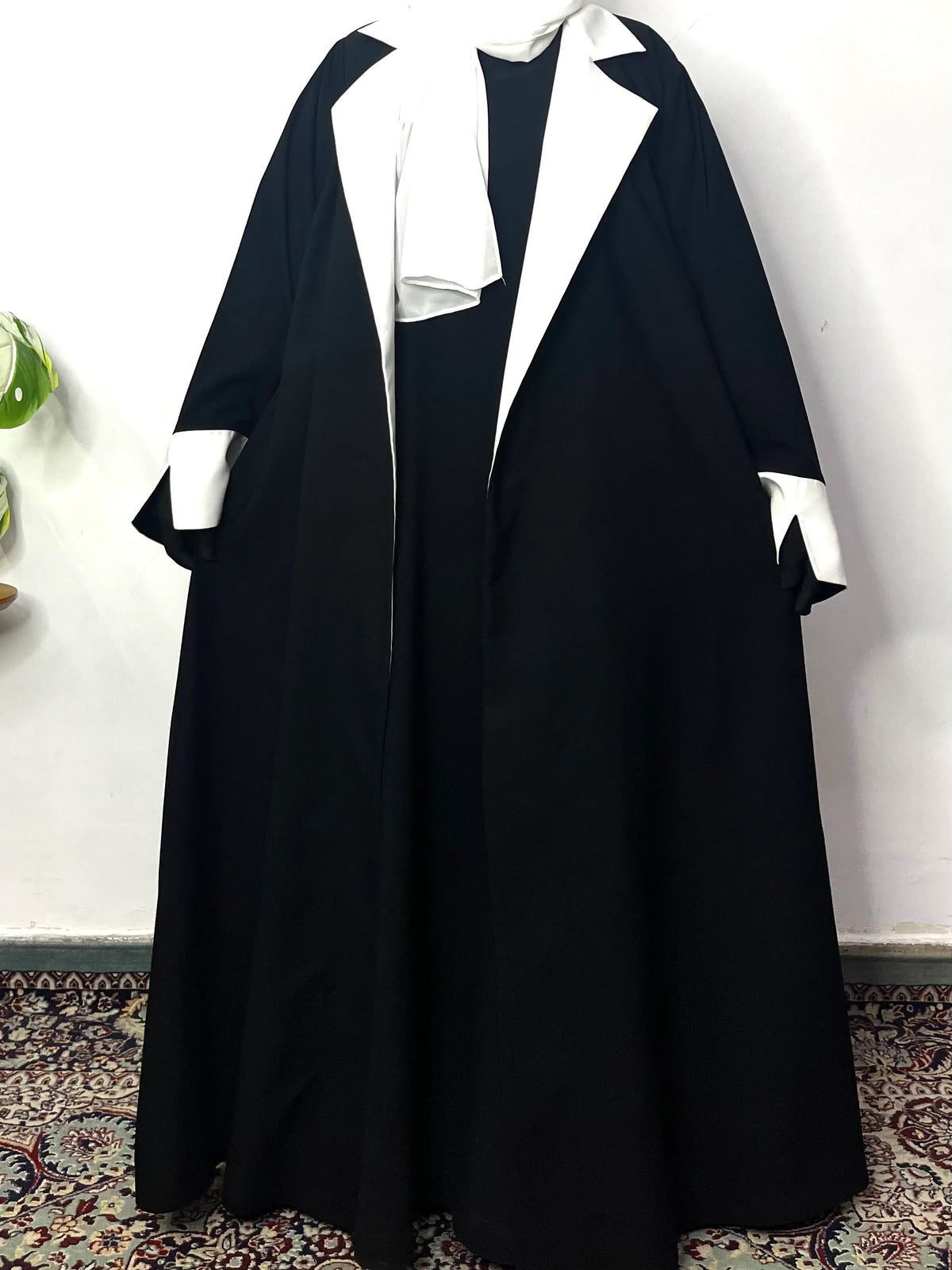 Black Coat Abaya With White Contrast