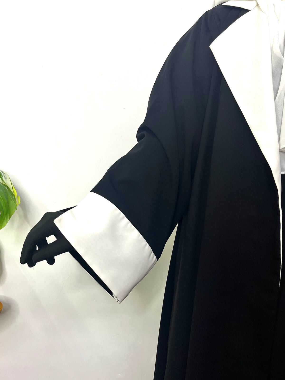 Black Coat Abaya With White Contrast