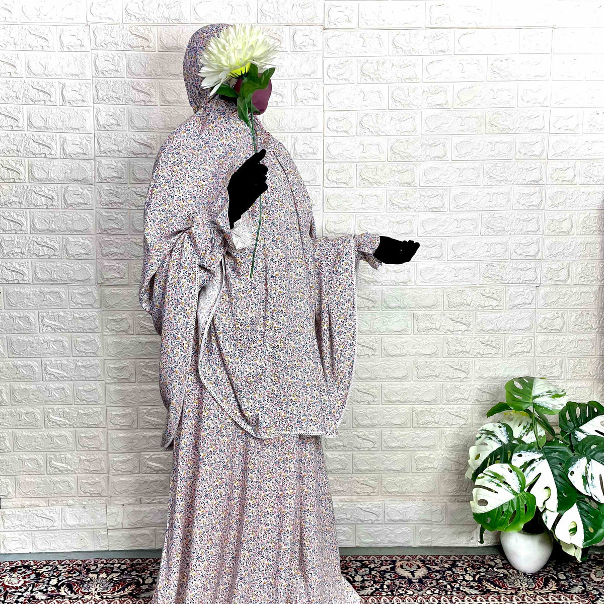Aline abaya with flower sleeves and khimar set
