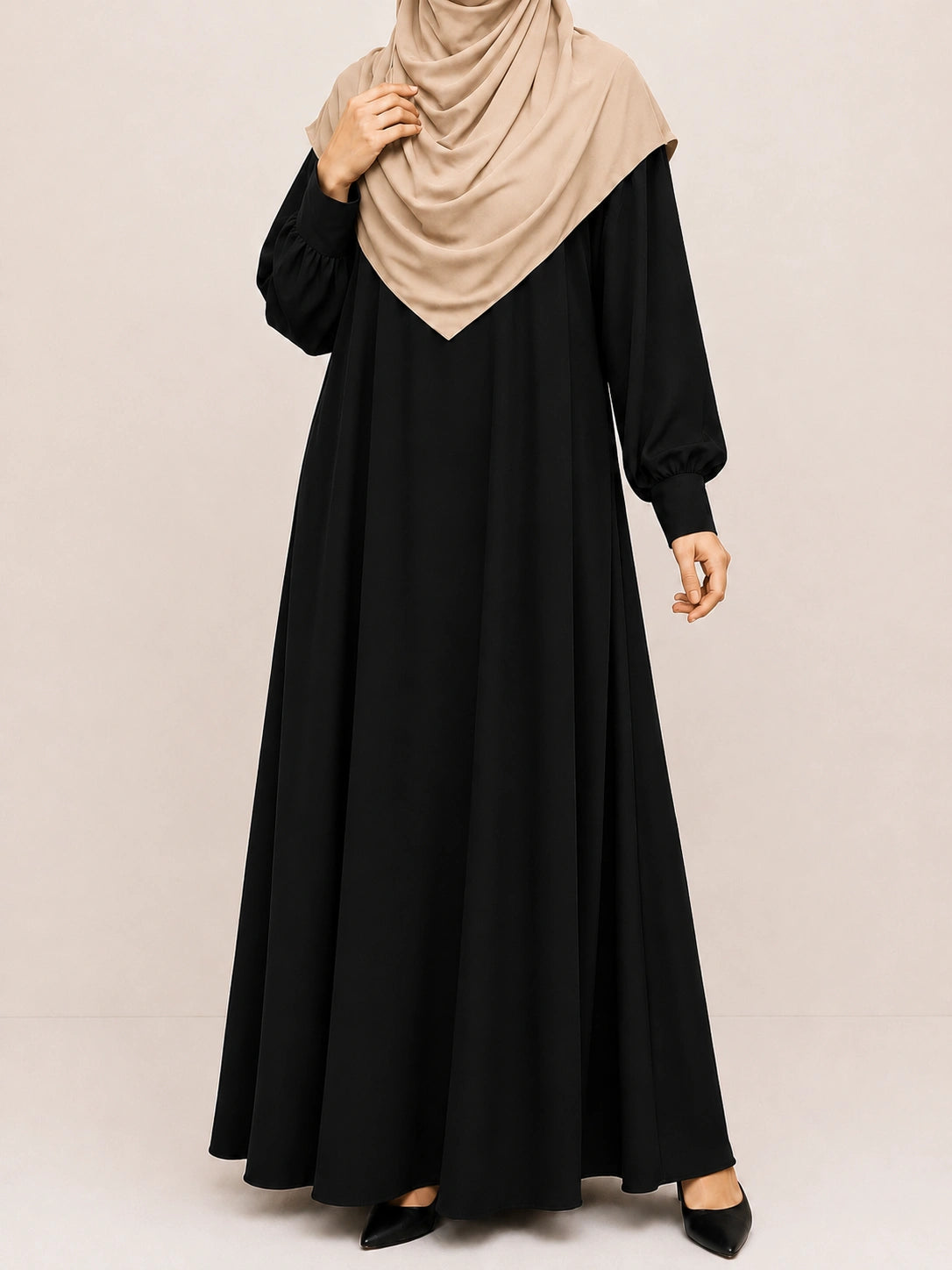 Black Basic Abaya With Cuff Sleeves