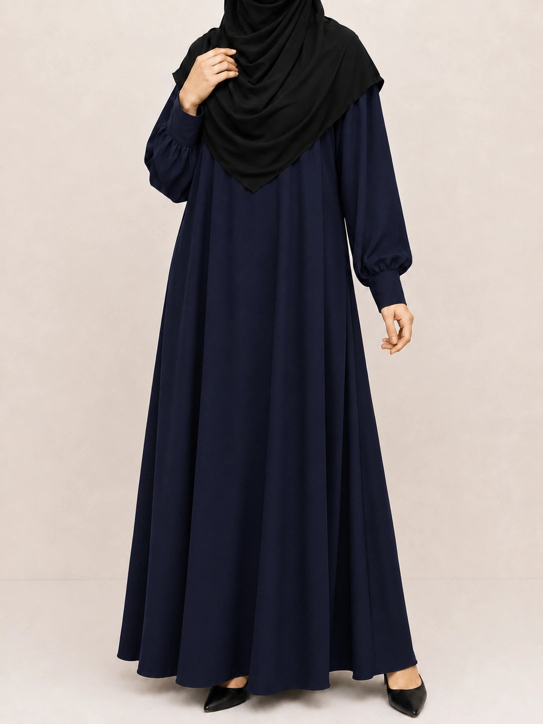 Navy Blue Basic Abaya With Cuff Sleeves