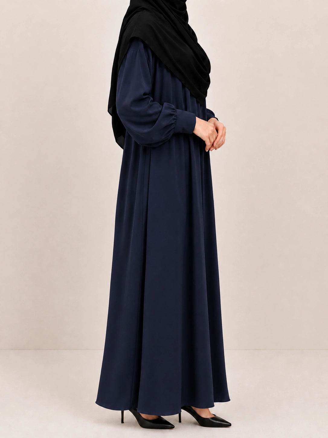 Navy Blue Basic Abaya With Cuff Sleeves
