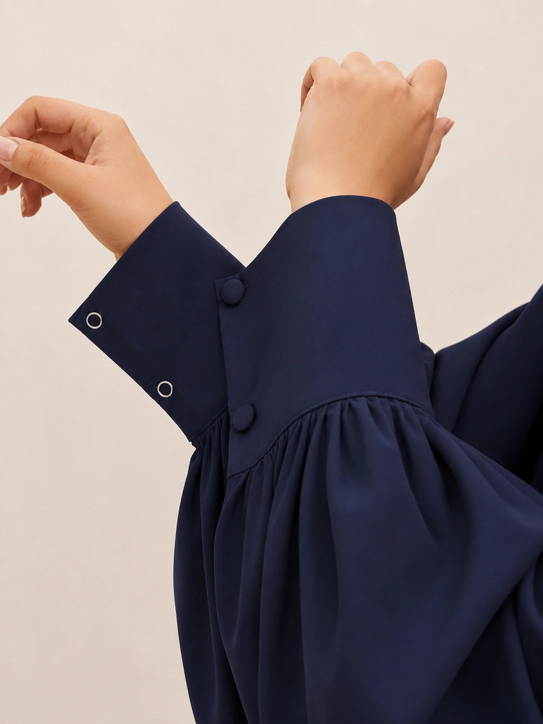 Navy Blue Basic Abaya With Cuff Sleeves