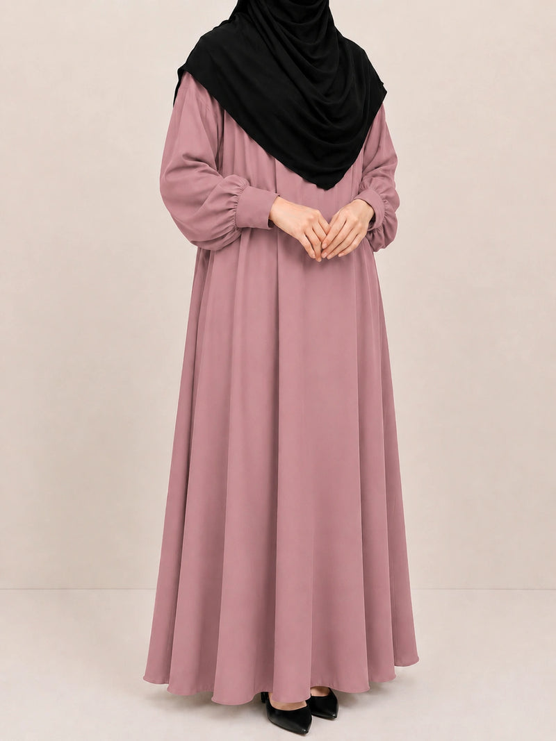 Pastel Pink Basic Abaya With Cuff Sleeves