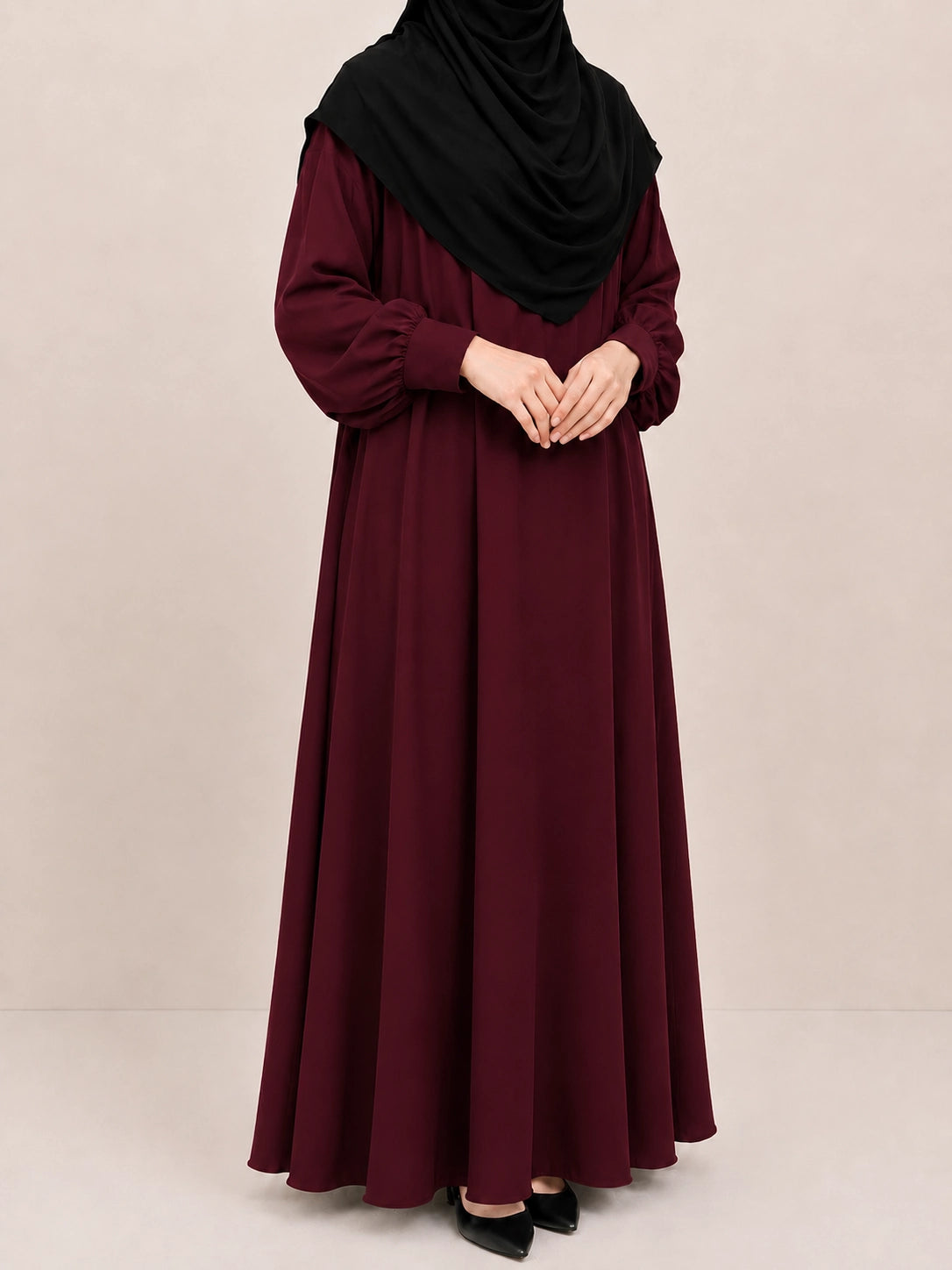 Maroon Basic Abaya With Cuff Sleeves