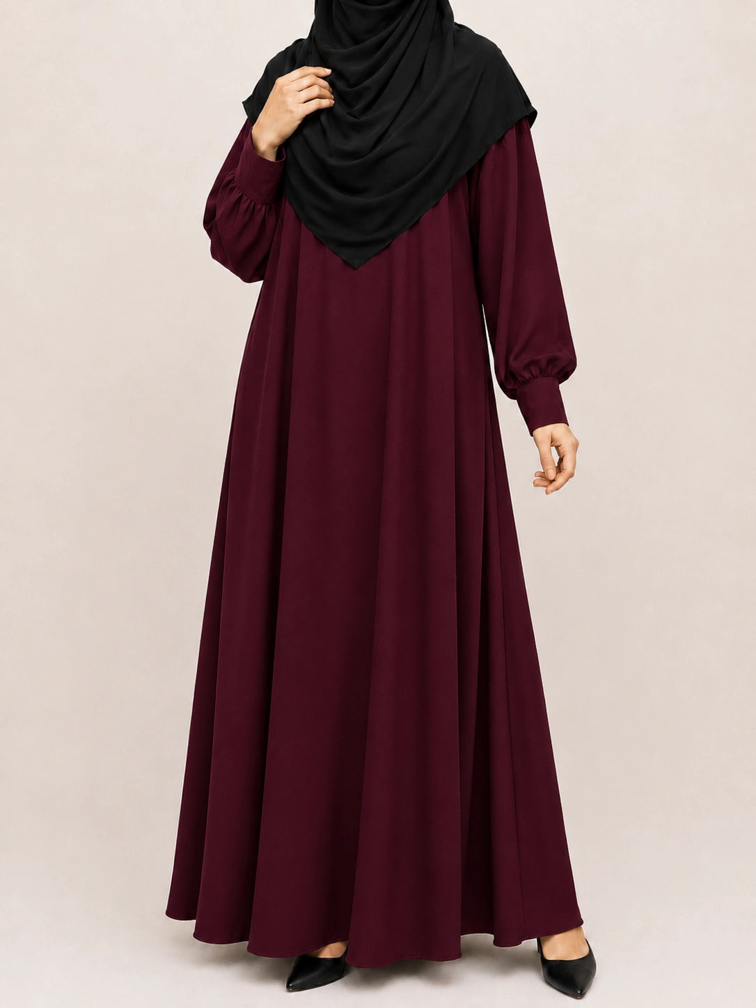 Maroon Basic Abaya With Cuff Sleeves
