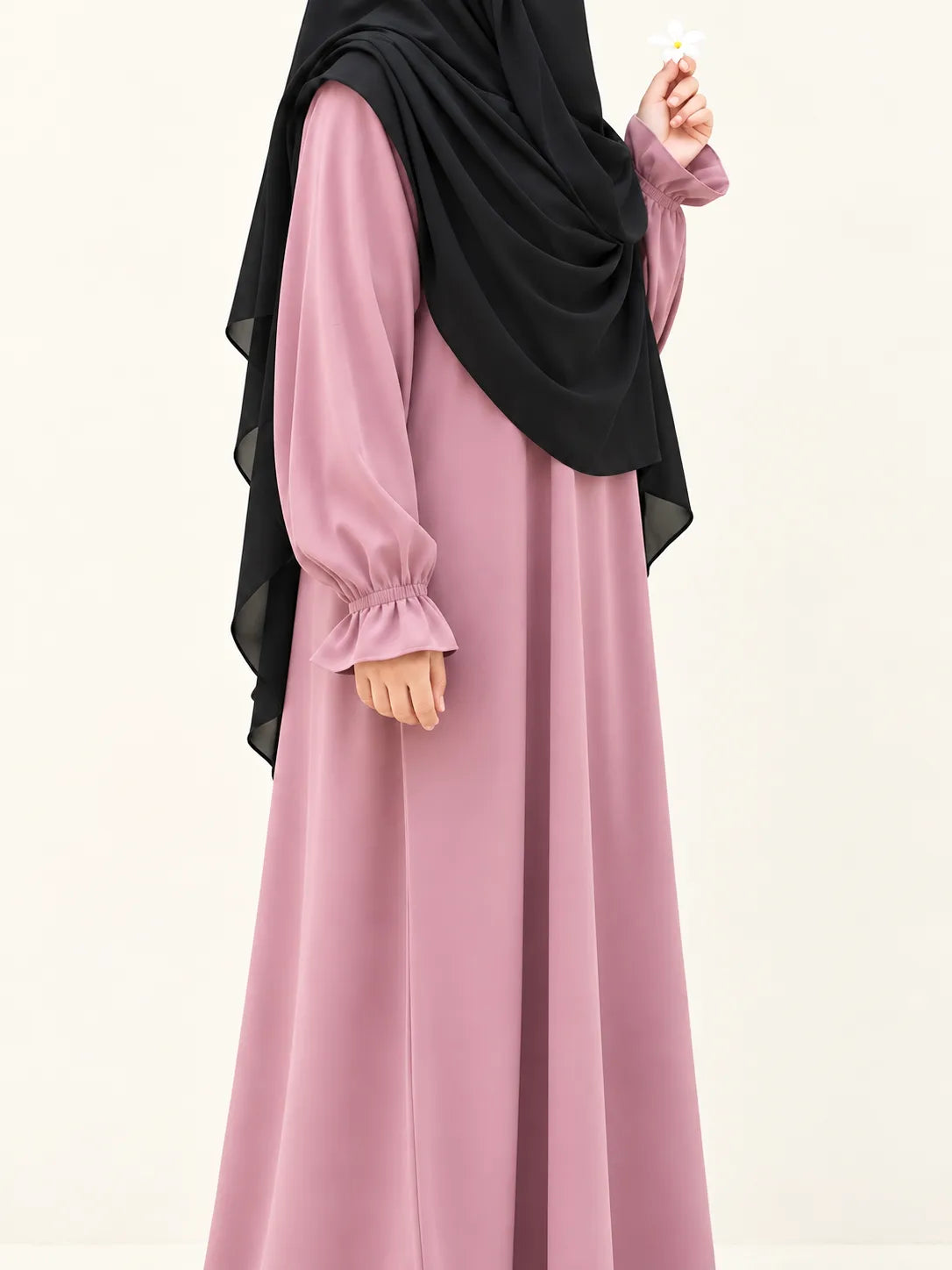 Basic Abaya With Flower Sleeves