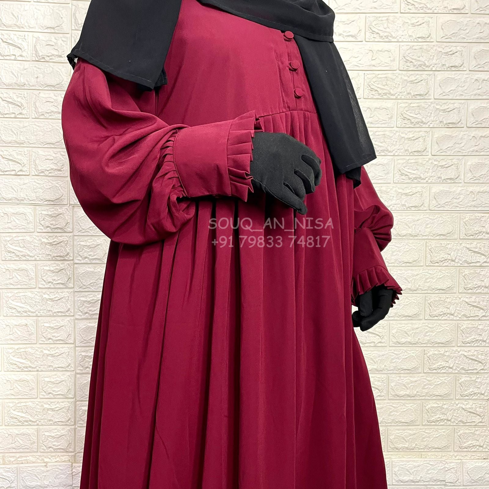 Maroon Frill Basic Abaya