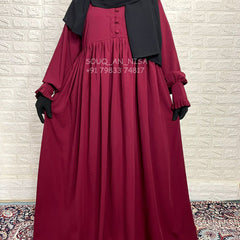 Maroon Frill Basic Abaya