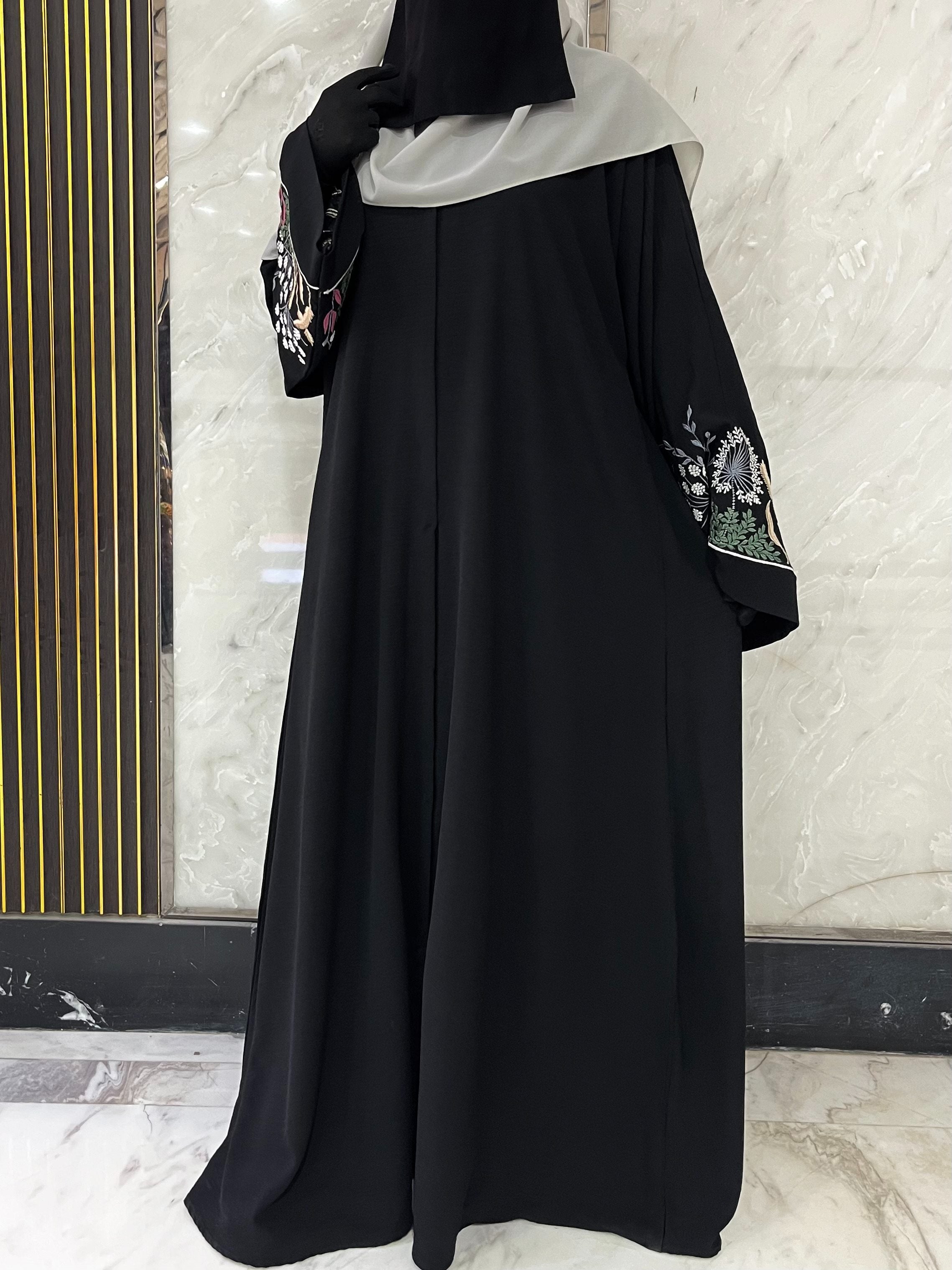 Black Front open abaya