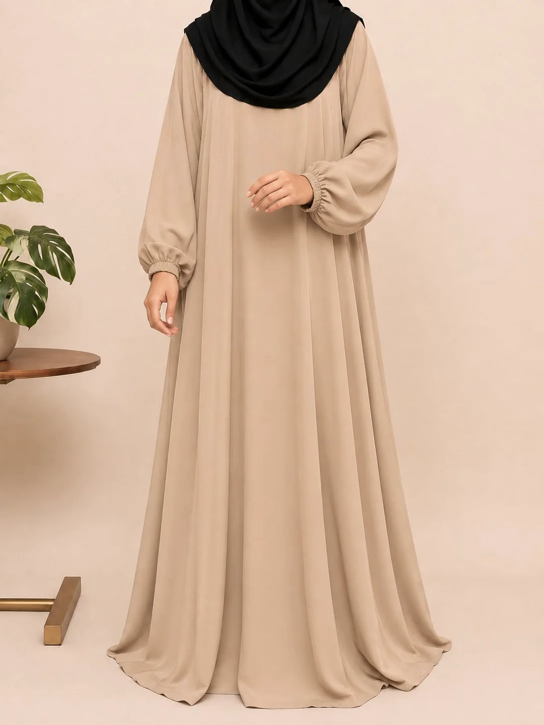 Basic Abaya With Elastic Sleeves