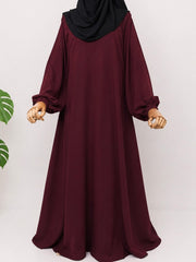 Maroon Basic Abaya With Elastic Sleeves