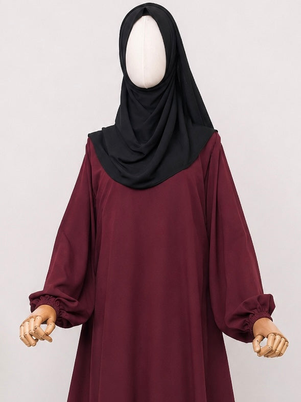 Maroon Basic Abaya With Elastic Sleeves