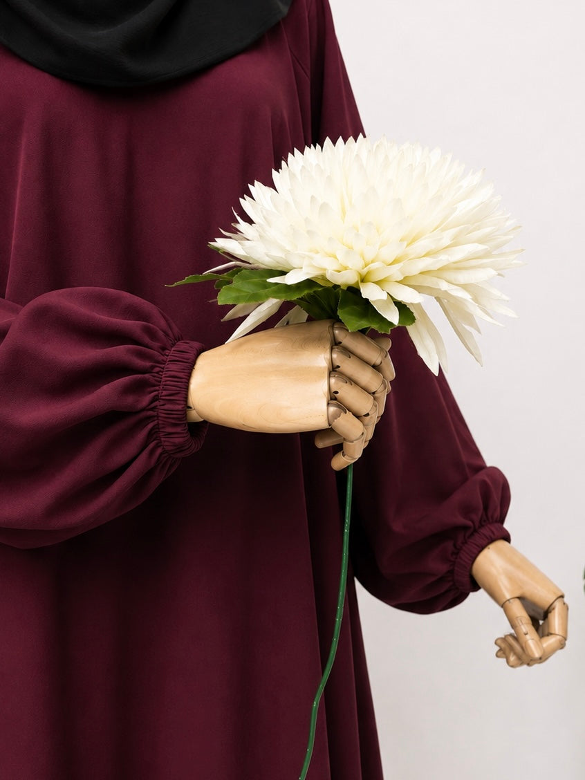 Maroon Basic Abaya With Elastic Sleeves
