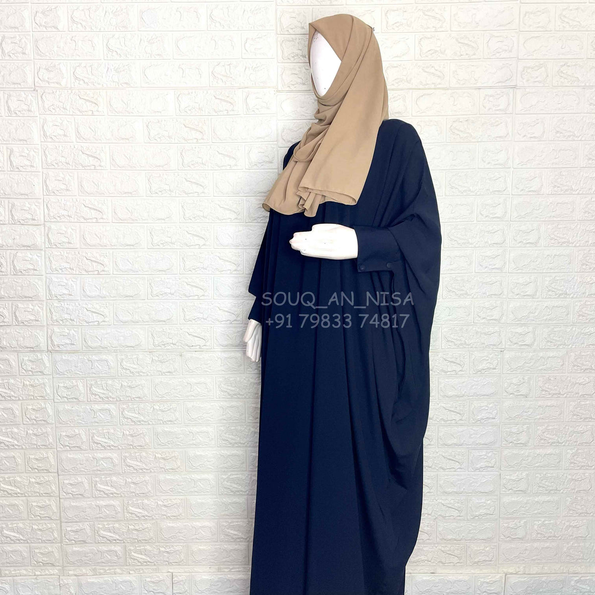 Navy Blue Kaftan Abaya With Cuff Buttons