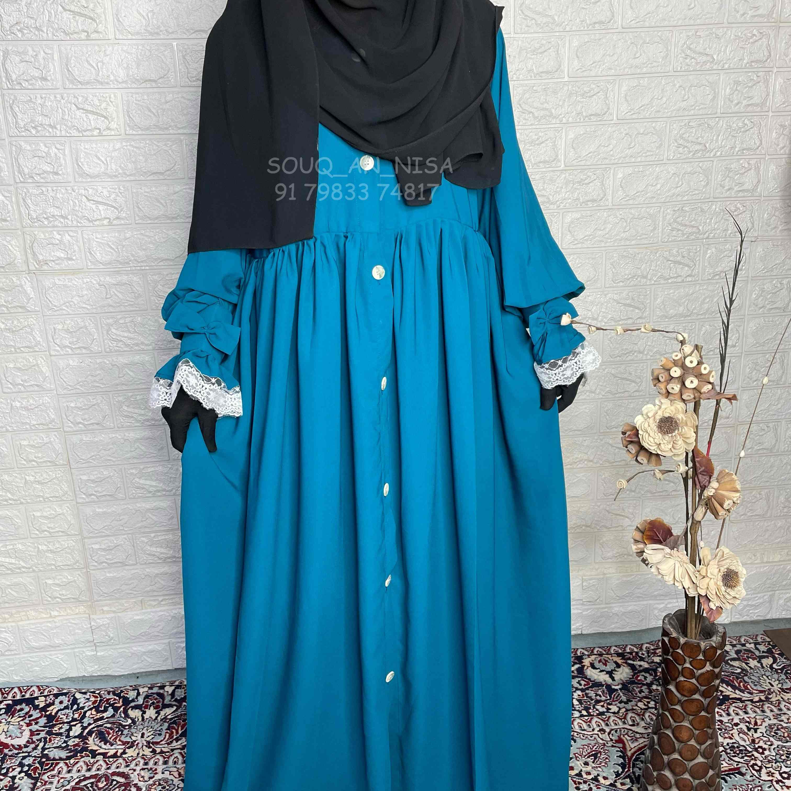 Teal Princess Frill Abaya