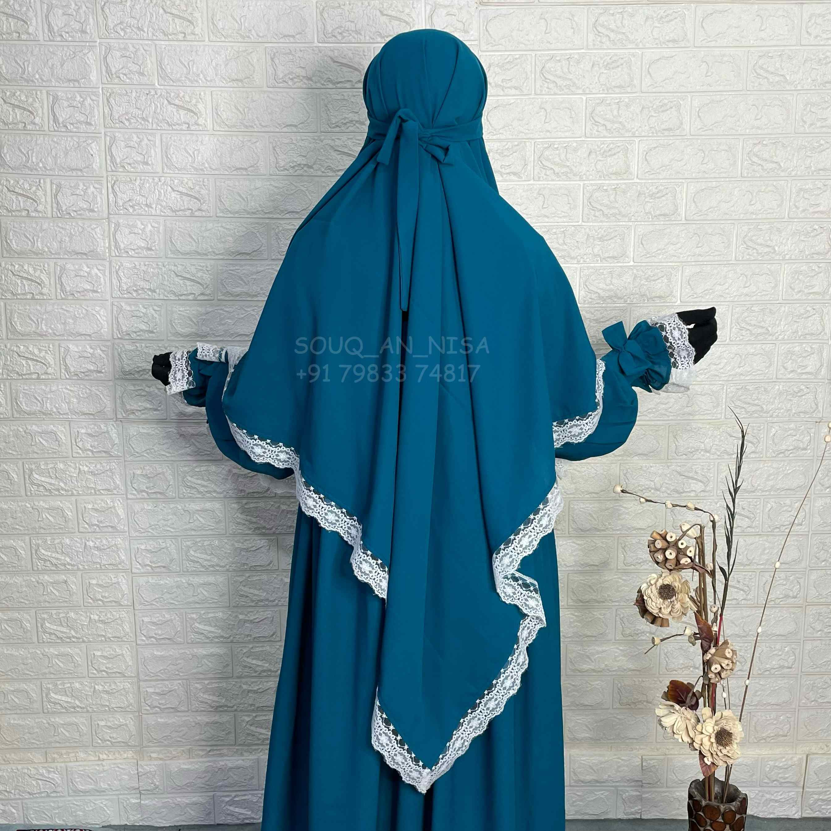 Teal Diamond Khimar With Lace