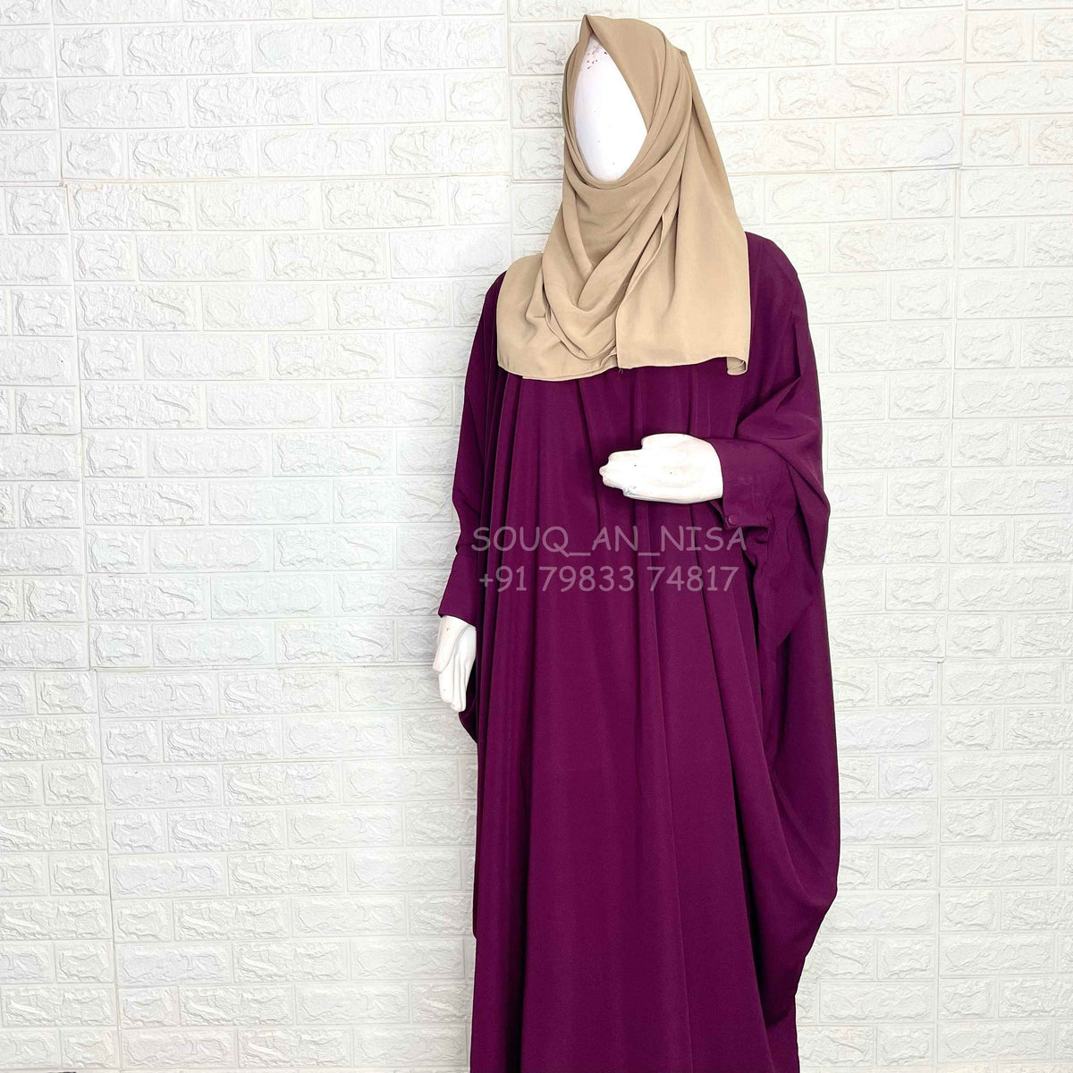 Plum Kaftan Abaya With Cuff Buttons