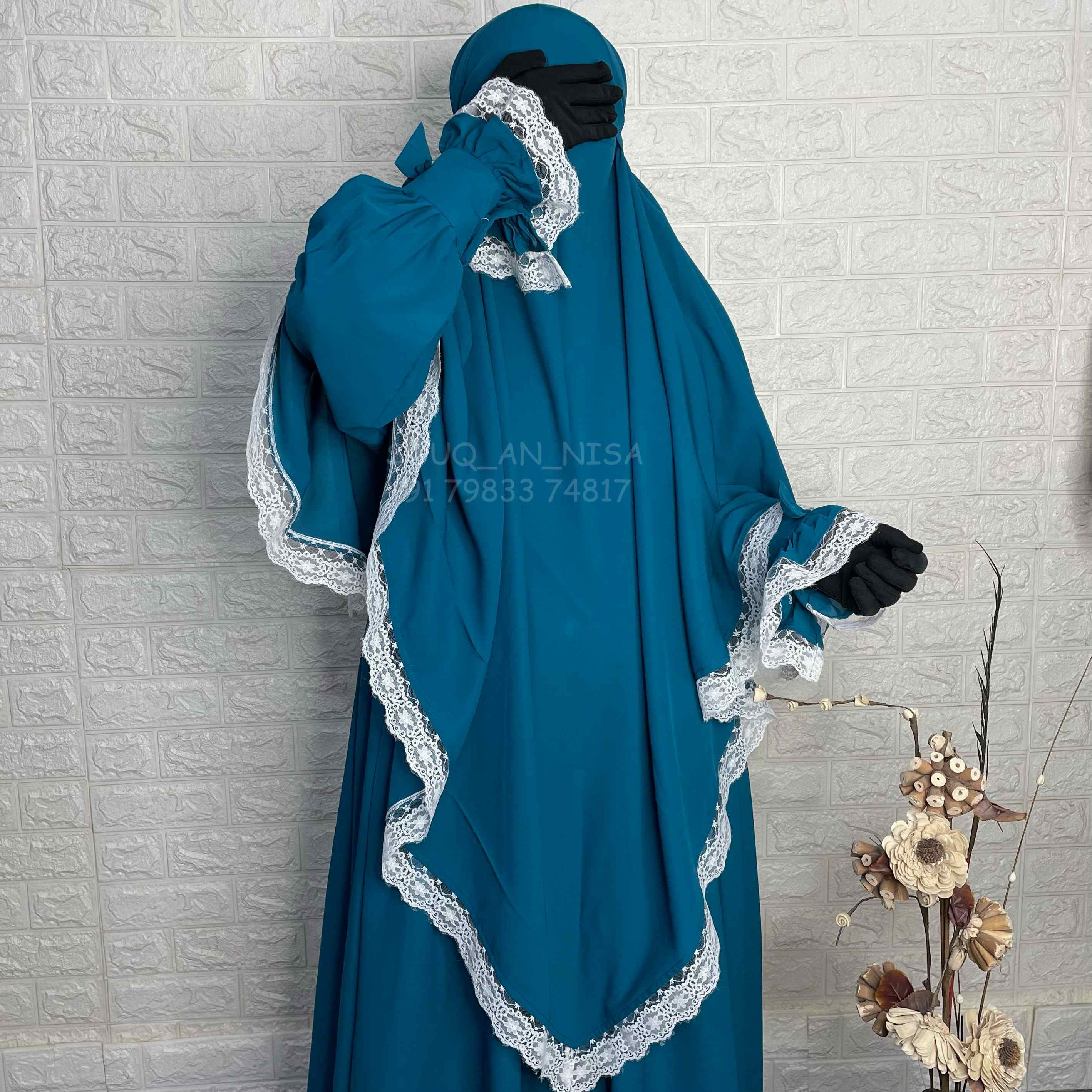 Teal Diamond Khimar With Lace